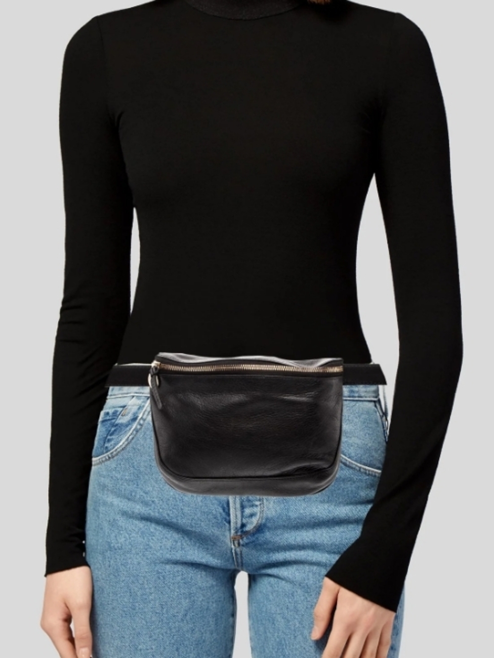 Clare V. Black Leather Belt Bag Lined Goldtone Hardware